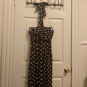 Brown White Polka Dot Maxi Halter Dress